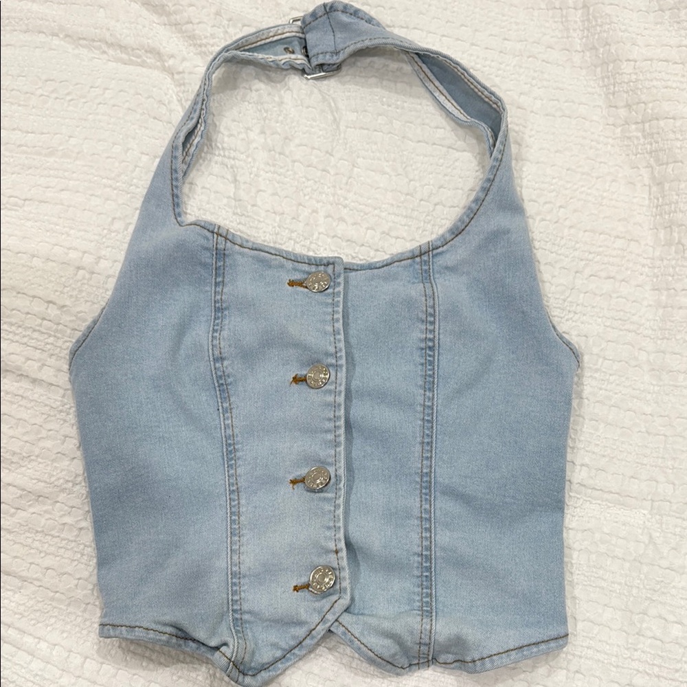 Light Blue Denim Halter Top